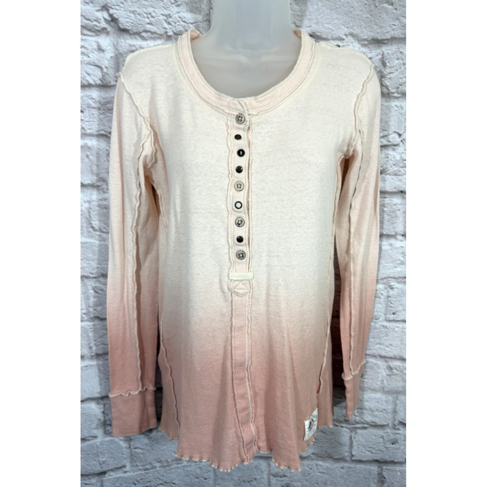 Free People We The Free "Cozy Up" Long Sleeve Thermal Henley Top Pink Ombre Sz S